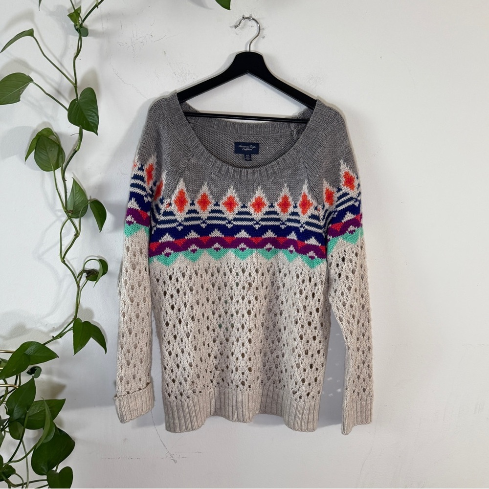 American Eagle Vintage Open Knit Multicolored Sweater - XL